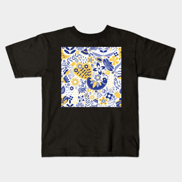 Scandinavian Maximalist Folk Design Kids T-Shirt by sarakaquabubble